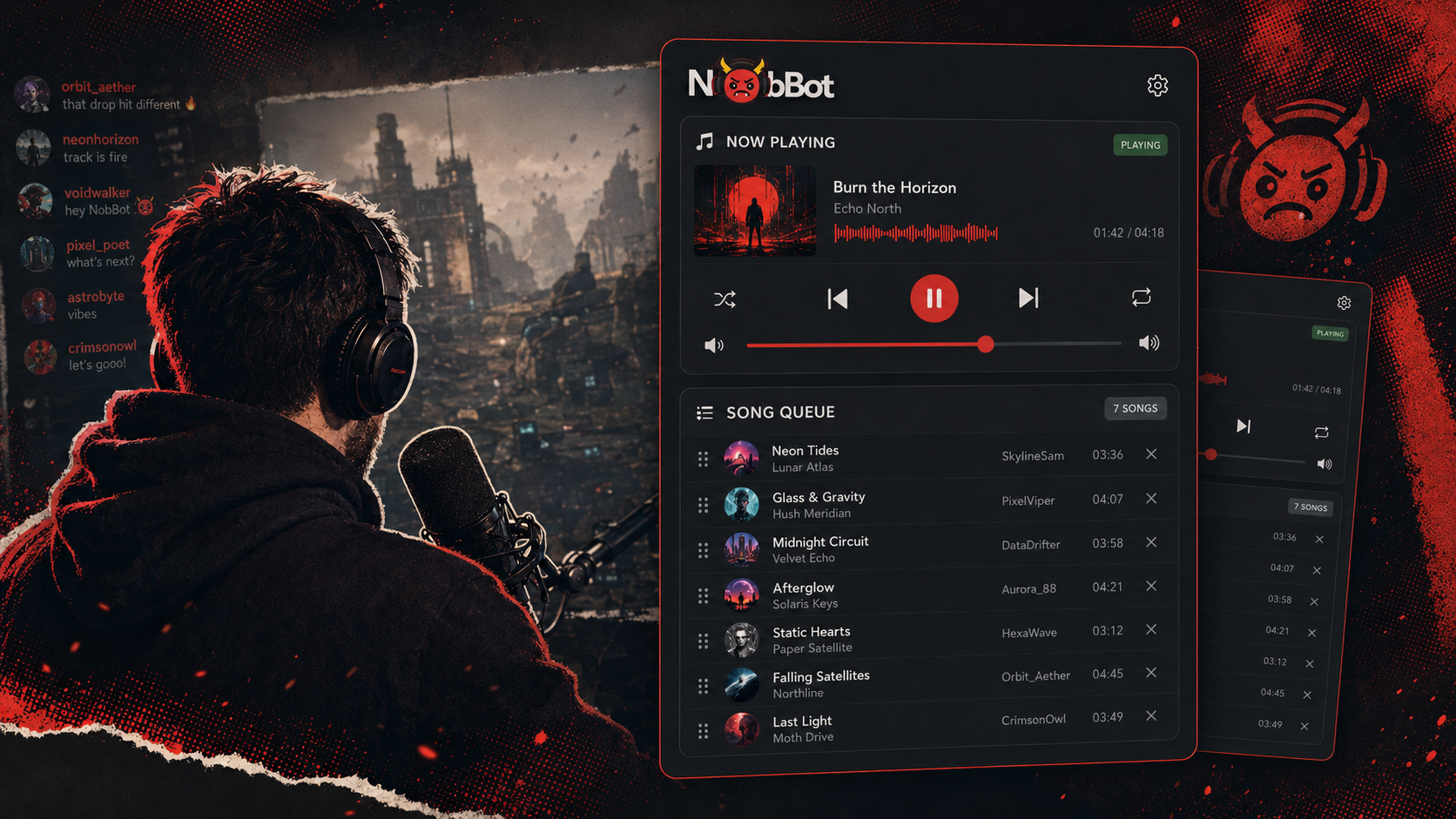 Twitch streamer alongside the NobBot music player and request queue
