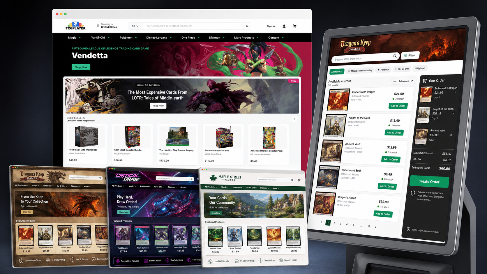 TCGplayer marketplace, in-store ordering kiosk, and hosted retailer storefronts
